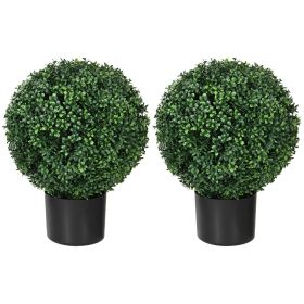 HOMCOM 2 Pack 20.5" Artificial Boxwood Topiary Trees with Pots Indoor/Outdoor Decorative Faux Plants