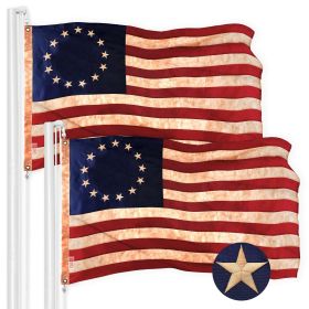 2 Pack Betsy Ross Tea-Stained Flag 1x1.5 Ft Embroidered 420D Polyester Historical Flag