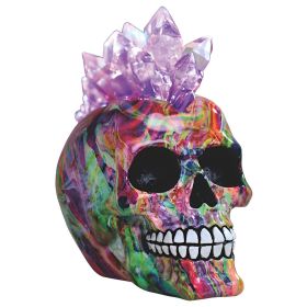 7"W LED Light Rainbow Punk Skull with Mohawk Faux Crystal Hair Figurine Home Decor Gift