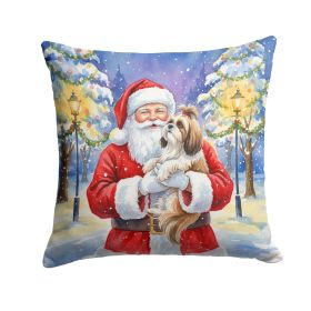 Shih Tzu with Santa Claus Throw Pillow Decorative Indoor Outdoor Accent Cushion for Couch, Bed or Patio, 18Hx18W