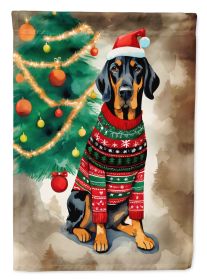 Black and Tan Coonhound Christmas House Flag Large Porch Sleeve Pole Decorative Outside Yard Banner Artwork Wall Hanging, Polyester, House Size