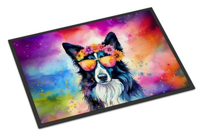 Border Collie Hippie Dawg Doormat Front Door Mat Indoor Outdoor Rugs for Entryway, Non Slip Washable Low Pile, 24H X 36W