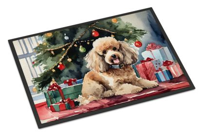 Poodle Cozy Christmas Doormat Front Door Mat Indoor Outdoor Rugs for Entryway, Non Slip Washable Low Pile, 24H X 36W