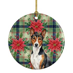 Tricolor and White Basenji Christmas PoinsettIas Ceramic Ornament Christmas Tree Hanging Decorations for Home Christmas Holiday, Party, Gift, 3 i