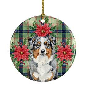 Blue Merle Australian Shepherd Christmas PoinsettIas Ceramic Ornament Christmas Tree Hanging Decorations for Home Christmas Holiday, Party, Gift,