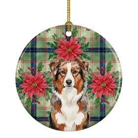 Red Merle Australian Shepherd Christmas PoinsettIas Ceramic Ornament Christmas Tree Hanging Decorations for Home Christmas Holiday, Party, Gift,