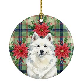 American Eskimo Christmas PoinsettIas Ceramic Ornament Christmas Tree Hanging Decorations for Home Christmas Holiday, Party, Gift, 3 in, Multicol