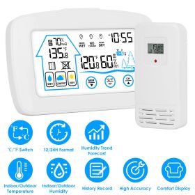 1Pc Wireless Weather Station With Clock 196FT Range Indoor Outdoor Thermometer Sensor Temperature And Humidity Monitor Humidity Forecast Battery (Option: 1Pc White)