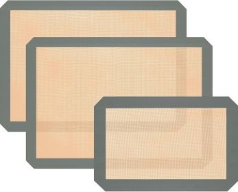 Silicone Baking Mat, 3 Pack Reusable Baking Mat, Non-Stick, Food Safe Silicone Mats for Baking, Oven Baking Sheet for Making Cookies, Macaroons, (Color: Grey)