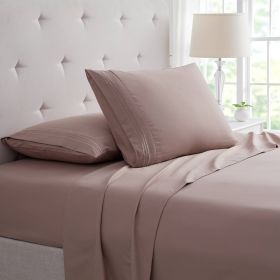 Bamboo 4 Piece Luxury 3 Line Embroidered Sheet Set (Color: Taupe, size: Full)