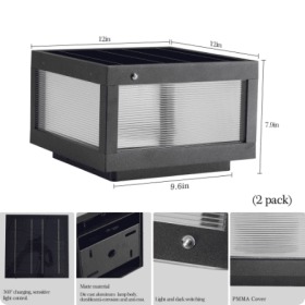 12 Black Solar Powered LED Post Cap Light, Modern Outdoor LED Fence Light For Pathways, Decks, And Patios  2-Pack (Option: Black)